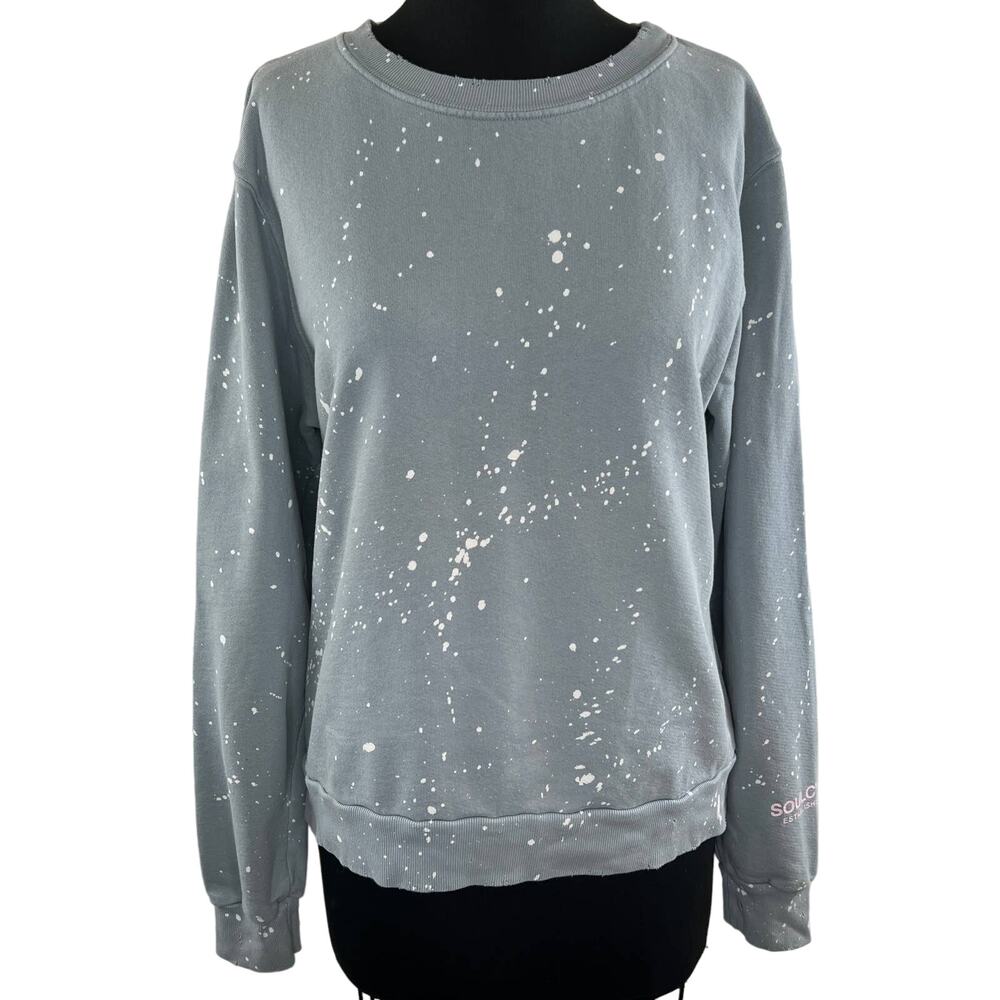 SOULCYCLE Gray Bleach Speckled Long Sleeve Crewneck Cotton Sweatshirt L Large